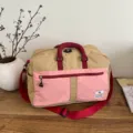 Colorblock travel duffel bag large capacity portable fitness bag for business commuting. - Pink