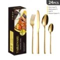 set posate in acciaio inox oro 24 pezzi coltello forchetta cucchiaio cucina lusso - Set da 24 pezzi / Scatola a Colori / Oro