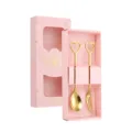 Gold stainless steel heart spoon and fork gift set, elegant pink packaging for coffee. - Heart Spoon and Fork Set / 2-Piece Pink Box Set / Gold
