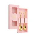Stainless steel heart-shaped coffee spoon gift set in pink box, cute tableware present. - Heart Coffee Spoon / 2-Piece Pink Box Set / Gold