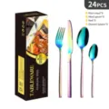 Set di posate arcobaleno 24 pezzi in acciaio inox forchetta coltello cucchiaio - Set da 24 pezzi / Scatola a Colori / Aurora boreale