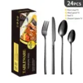 Set di posate nere in acciaio inossidabile da 24 pezzi con coltelli forchette e cucchiai. - Set da 24 pezzi / Scatola a Colori / Nero
