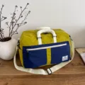 Color-block short-distance travel duffel bag large capacity portable fitness bag. - Dark Blue