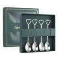 Stainless steel heart shaped coffee spoon set of 4 pieces in green gift box variant option - Heart Coffee Spoon / 4-Piece Green Box Set / Silver