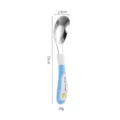 Stainless steel baby feeding spoon with cute cartoon design and ergonomic handle for toddlers. - Cartoon Two-Tone Style - Blue