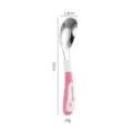 Stainless steel baby spoon for infant feeding, safe toddler cutlery with ergonomic handle. - Cartoon Two-Tone Style - Dark Pink