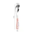 Stainless steel baby spoon with pink curved handle, cute cartoon design for toddler feeding. - Cartoon Two-Tone Style - Light Pink