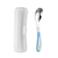 Stainless steel baby spoon with portable case, cute blue handle toddler feeding tool. - Cartoon Two-Tone Style - Blue Boxed