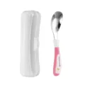 316 stainless steel baby training spoon with portable travel case cute pink toddler feeding tool - Cartoon Two-Tone Style - Dark Pink Boxed