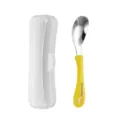 Stainless steel baby spoon with storage case, cute cartoon yellow handle for feeding toddlers. - Cartoon Single Color Style - Yellow Boxed