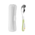 Stainless steel baby spoon with portable case, safe feeding tableware for infants and toddlers. - Cartoon Two-Tone Style - Green Boxed