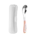 Stainless steel baby spoon with portable case, cute design for infant feeding and toddler eating. - Cartoon Two-Tone Style - Cyan Boxed