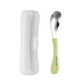Stainless steel baby spoon with storage case, cute green handle for infant feeding. - Cartoon Single Color Style - Green Boxed