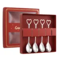 Stainless steel heart shaped coffee spoon gift box set, creative dessert tableware decor. - Heart Coffee Spoon / 4-Piece Red Box Set / Silver