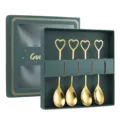 Gold heart shaped coffee spoons set with luxury green gift box, 4 pieces stainless steel. - Heart Coffee Spoon / 4-Piece Green Box Set / Gold