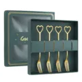Gold stainless steel heart shaped fork set with gift box, elegant dessert fruit forks. - Heart Fruit Fork / 4-Piece Green Box Set / Gold