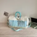 Large capacity canvas travel duffel bag in white and blue variant for short trips and fitness. - Blue