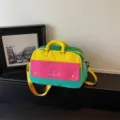 Dopamine color-blocked travel duffel bag, lightweight large capacity casual fitness gym shoulder bag. - 42x20x28cm / Pink