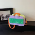 Colorful color block travel duffel bag for women, lightweight gym and weekend luggage. - 42x20x28cm / Purple