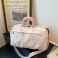 Large capacity pink travel duffel bag with cute star bow print and plush handles for women. - 42*23*22 / Pink