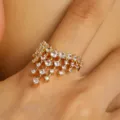 Elegant gold architectural castle ring with sparkling clear cubic zirconia stones for women - Gold Castle Architecture Style (02 Mid KC Gold 3085)