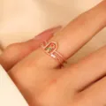 Elegant rose gold double band castle ring with colorful stones worn on woman's finger - Rose Gold Castle Flower Style (05 Castle Flower Rose Gold N-178)