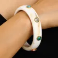 Elegant white acrylic bangle with colorful rhinestones for a vintage style - White (9545)