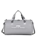 Gray sports duffel bag gym training fitness travel bag with shoulder strap and wet dry compartment. - Light Gray