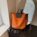 Orange minimalist commuter backpack, stylish nylon large capacity travel bag for daily use. - Orange