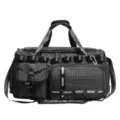 Large capacity black grid travel duffel bag sports gym shoulder bag for fitness and outdoor. - Black