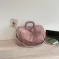 Large capacity travel duffel bag, pink nylon weekender bag with shoulder strap for women. - Pink