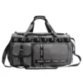 Dark grey grid tactical gym duffel bag with large capacity travel shoulder sports bag - Gray