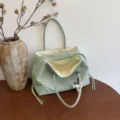 Light green large capacity shoulder tote bag with multi-layer design and cute dog pendant. - No Pendant / Mint Green