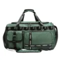 Green grid travel duffel bag large capacity sports gym bag with multiple pockets and shoulder strap. - Green
