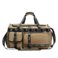 Khaki grid travel duffel bag large capacity gym sports bag multi-pocket shoulder bag - Khaki