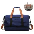 Large capacity blue oxford cloth travel duffel bag with bottom compartment and handles. - Dark Blue