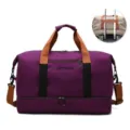 Large capacity purple oxford cloth travel duffel bag designed for short trips and fitness gym. - Deep purple