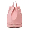 Pink waterproof backpack, minimalist fitness sports daypack with wet dry compartment. - Light Pink