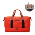 Large capacity travel duffel bag, oxford cloth weekend bag with trolley sleeve and shoe compartment. - Orange Red