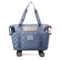 Sac de voyage à roulettes à carreaux bleus, grand sac de bagage pliable pour femmes. - Bleu Brumeux
