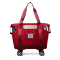 Grand sac de voyage roulant de grande capacité avec roues, sac de sport imperméable à carreaux. - Rouge de Chine