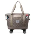 Grand sac de voyage à roulettes avec roues, bagage extensible à carreaux marron. - Kaki
