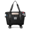 Sac de voyage à roulettes à carreaux noirs, grand cabas de bagage extensible pour femmes. - Noir Polyvalent