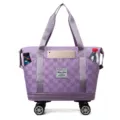 Grande bolsa de viaje con ruedas a cuadros morados y un diseño extensible para mujeres. - Púrpura Taro