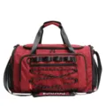 Red grid sports gym duffel bag, large capacity travel luggage bag with waterproof fabric. - Red