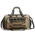 Bolsa de deporte a cuadros caqui con correas negras, gran bolsa de viaje y fitness. - Caqui