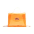 Transparent jelly small square bag with metal chain strap, stylish orange PVC women handbag. - Orange
