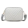 Graue gesteppte Umhaengetasche fuer Damen, stilvolle Chevron Schultertasche mit Gurt. - Grau