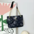 Dunkle Denim gesteppte Schultertasche Zweiteiler mit Kettengurt und hübscher Flamingodeko. - Denim Schwarz