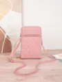 Rosa gesteppte Handy-Umhängetasche mit Herzstickerei und praktischem Mehrfächerdesign. - Knallpink